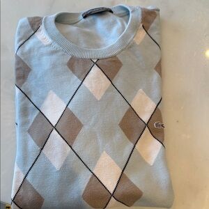 Lacoste Men's Crewneck Argyle Sweater - Light Blue and Tan